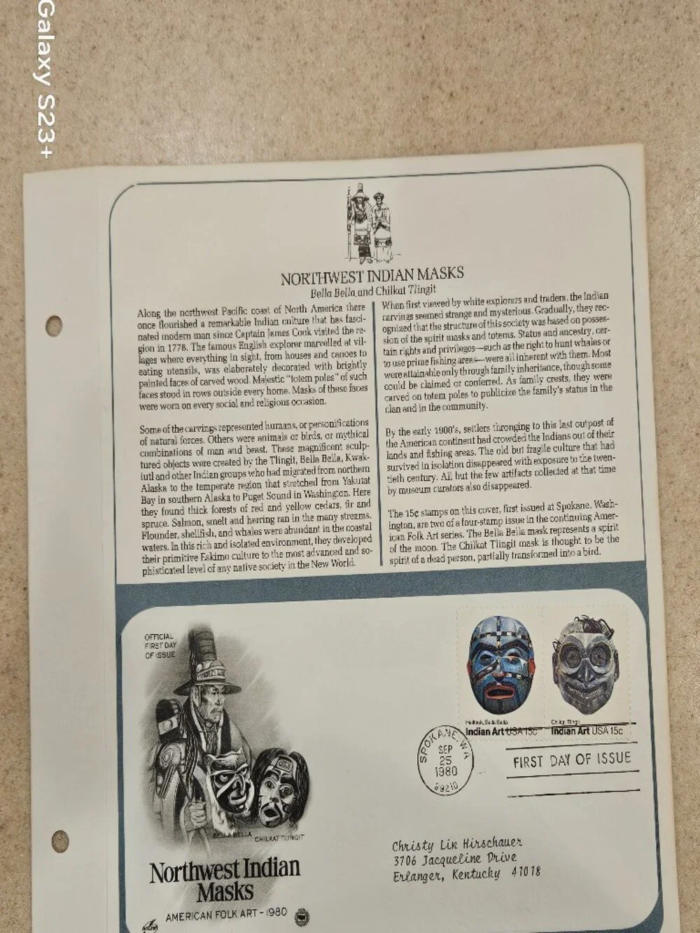 RARE COLLECTIBLE USPS 1ST DAY ISSUE COVER NORTHWEST INDIAN MASKS FOLK ART STAMP